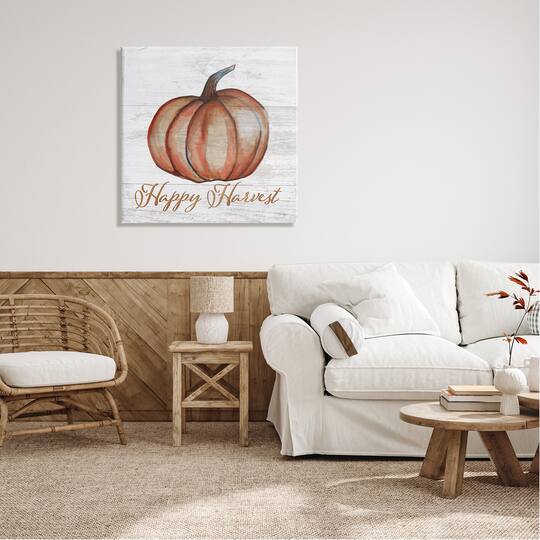 Stupell Industries Happy Harvest Pumpkin Country Rustic Canvas Wall Art